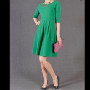 boden libby textured knit ponte skater dress green 3/4 sleeve size 12 Pleated